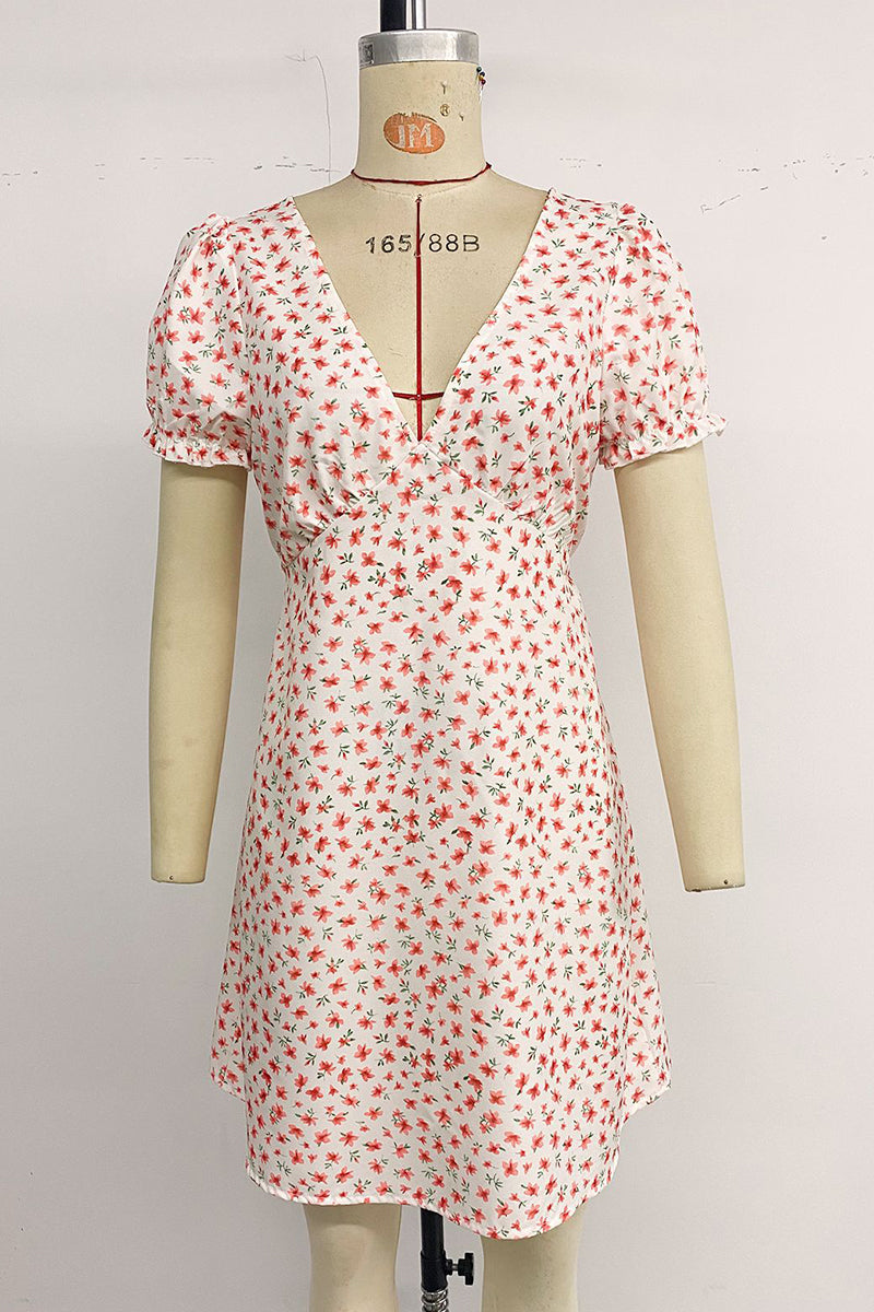 V-Neck Floral Casual Dress