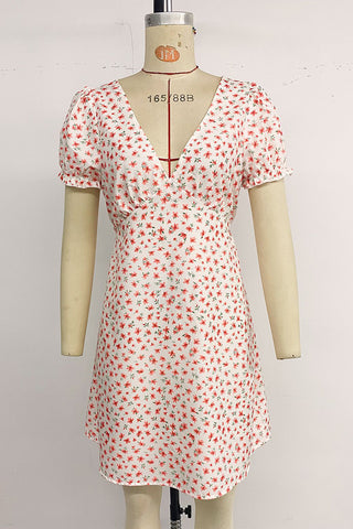 V-Neck Floral Casual Dress