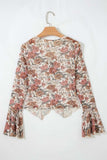 Floral Print Stitched Tie V Neck Blouse