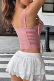 Lace-Up Gingham Tank Top