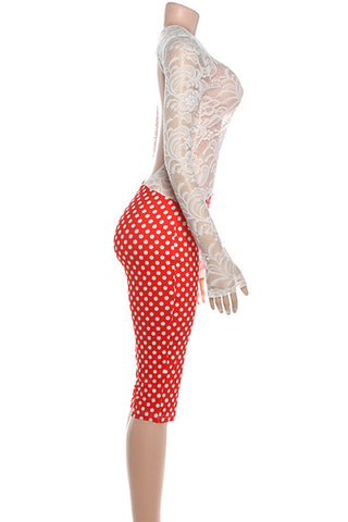 Lace Panel Polka Dot Jumpsuit
