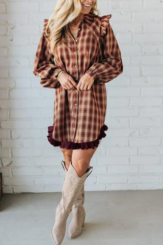 Plaid Ruffled Shirt Dress