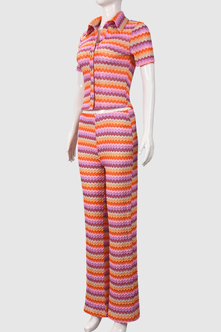 Button-Down Wave Pattern Pants Set