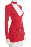 Plunge Neck Long Sleeve Dress