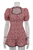 Floral Print Short Set with Lace Trim
