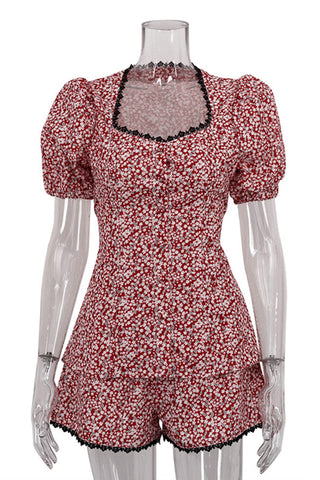 Floral Print Short Set with Lace Trim