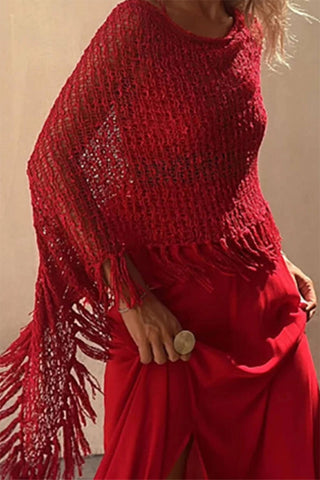 Fringe-Trim Open-Knit Cover-Up