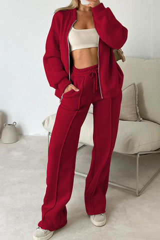Zip-Front Wide-Leg Pants Set