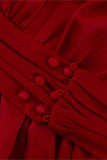 Long Sleeve V-Neck Pleated Dress