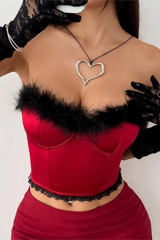 Feather-Trim Strapless Bustier Top