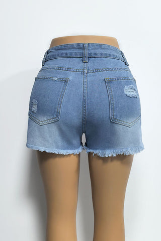 Button-Front Distressed Denim Shorts