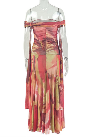 Off-Shoulder Printed Maxi Dress