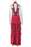 Ruffled Halter Evening Gown