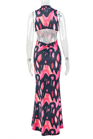 Abstract Pattern Sleeveless Maxi Dress