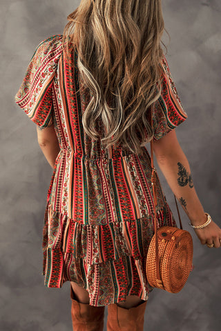 Bohemian Print Tiered Mini Dress