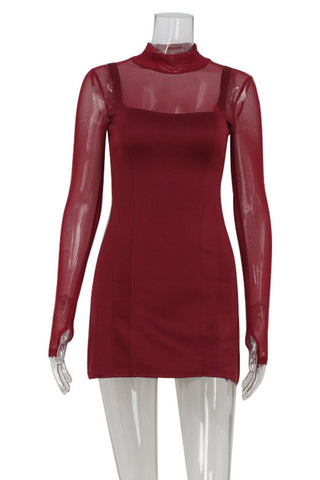 Sheer Sleeve Mock Neck Dress