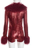 Faux Fur Collar Crocodile-Print Short Set