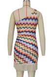 One-Shoulder Fringe Hem Mini Dress
