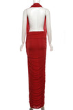 Halter Neck Draped Evening Gown
