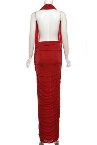 Halter Neck Draped Evening Gown