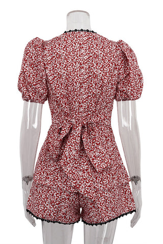 Floral Print Short Set with Lace Trim