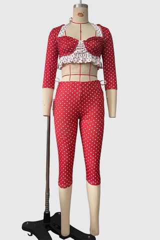 Polka Dot Crop Top and Capri Pants Set