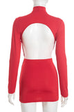 Plunge Neck Long Sleeve Dress