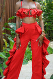Ruffled Crop Top and Wide-Leg Pant Set