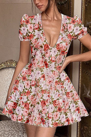 Floral Puff Sleeve Casual Dress