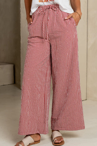 Wide-Leg Checkered Casual Pants