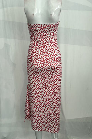 Strapless Heart Print Midi Dress