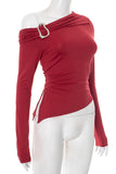 Asymmetrical One-Shoulder Tee with Buckle