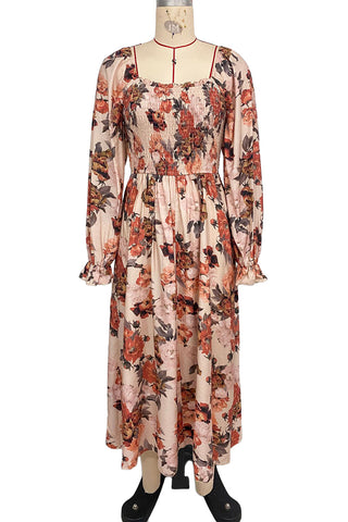 Floral Print Smocked Casual Dress
