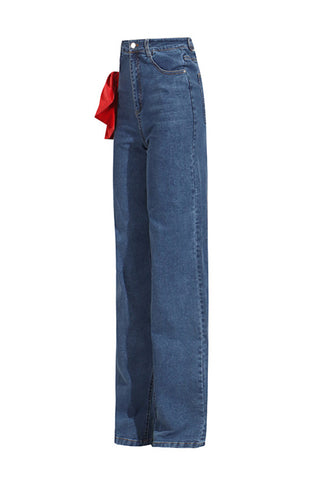 High-Waist Straight-Leg Jeans with Bow