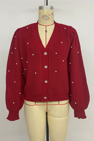 Pearl-Embellished Button Cardigan