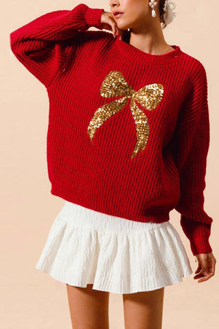 Festive Bow-Adorned Sweater