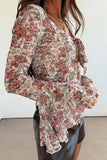 Floral Print Stitched Tie V Neck Blouse
