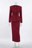Buttoned Blazer and Skirt Set