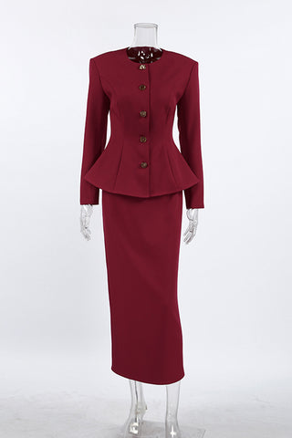 Buttoned Blazer and Skirt Set