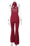 Halter Neck Flare Leg Jumpsuit