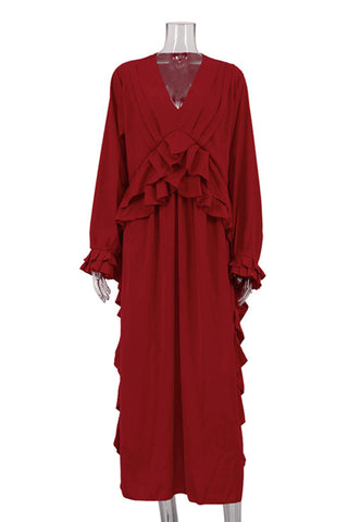 Ruffled V-Neck Casual Dress
