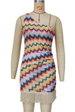 One-Shoulder Fringe Hem Mini Dress