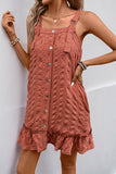 Button-Front Ruffled Casual Dress