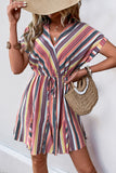 Plunge Neck Striped Tie-Waist Mini Dress