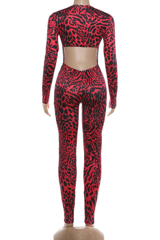 Animal Print Long Sleeve Jumpsuit