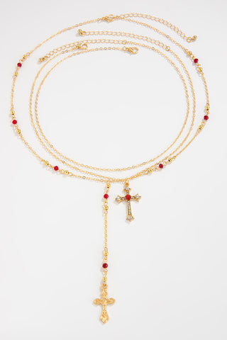 Layered Cross Pendant Necklace Set