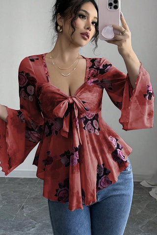 Tie-Front Floral Blouse