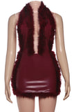 Faux Fur Trim Halter Casual Dress