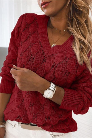 V-Neck Textured Knit Sweater