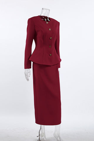 Buttoned Blazer and Skirt Set